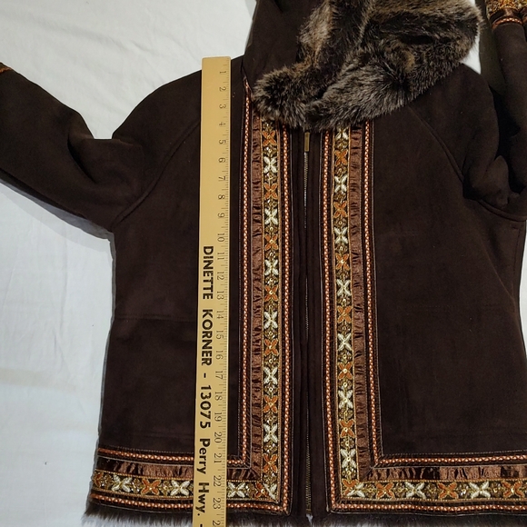 Coldwater Creek Brown Embroidered Boho Faux Suede Fur Lined Jacket Small - Picture 10 of 10